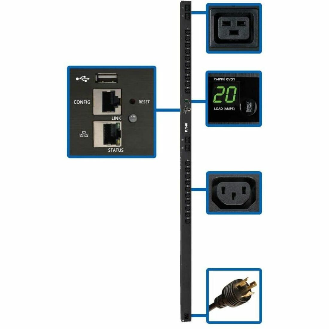 Tripp Lite by Eaton PDU 3.7kW Single-Phase Switched PDU - LX Interface 208/230V Outlets (20 C13 & 4 C19) C20/L6-20P 0U TAA - PDUMV20HVNETLX