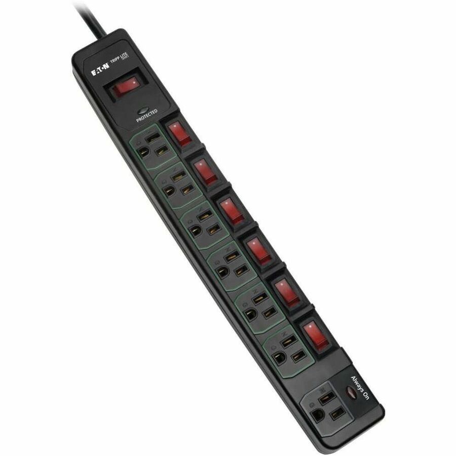 Eaton Tripp Lite Series ECO-Surge 7-Outlet Surge Protector, 6 ft. (1.83 m) Cord, 1080 Joules, 6 Individually Controlled Outlets, Black Housing - TLP76MSGB