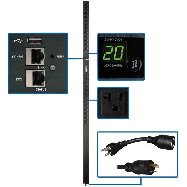 Tripp Lite by Eaton 1.9kW Single-Phase Switched PDU - LX Interface, 120V Outlets (24 5-15/20R), 10 ft. (3.05 m) Cord with L5-20P, 0U, TAA - PDUMV20NETLX