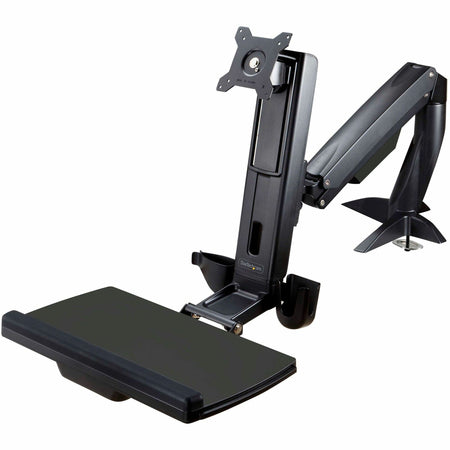 StarTech.com Sit Stand Monitor Arm - Desk Mount Sit-Stand Workstation up to 27inch VESA Display - Standing Desk Converter - Keyboard Tray - ARMSTSCP1