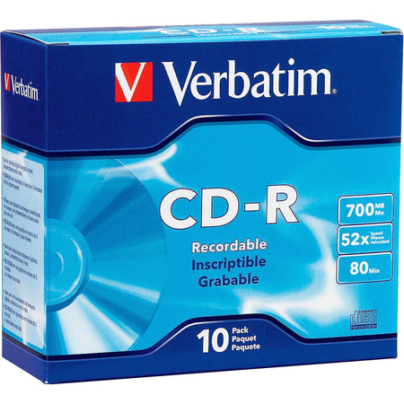 Verbatim CD-R 700MB 52X with Branded Surface - 10pk Slim Case - 94935