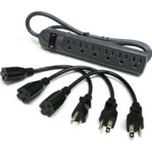 C2G 6-Outlet Surge Suppressor with (3) 1ft Outlet Saver Power Extension Cords - 39995