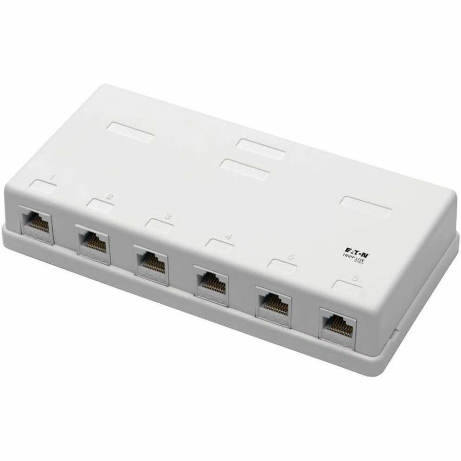 Eaton Tripp Lite Series Pre-Configured Unshielded Cat6 6-Port Surface-Mount Box, 110 IDC, RJ45, White - N236-006-WH