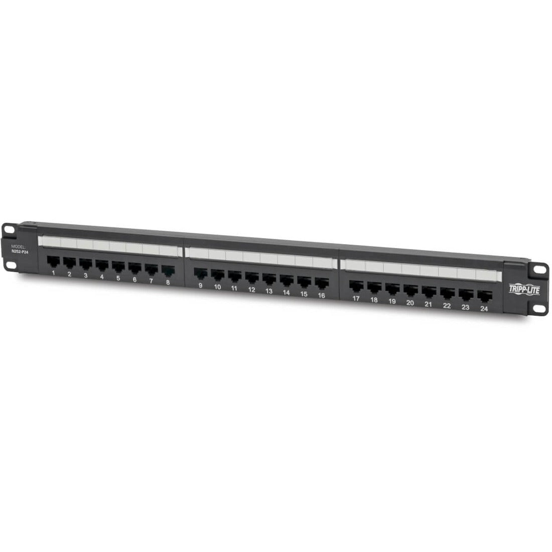 Eaton Tripp Lite Series 24-Port Cat6 Patch Panel - 4PPoE Compliant, 110/Krone, 568A/B, RJ45 Ethernet, 1U Rack-Mount, Black, TAA - N252-P24