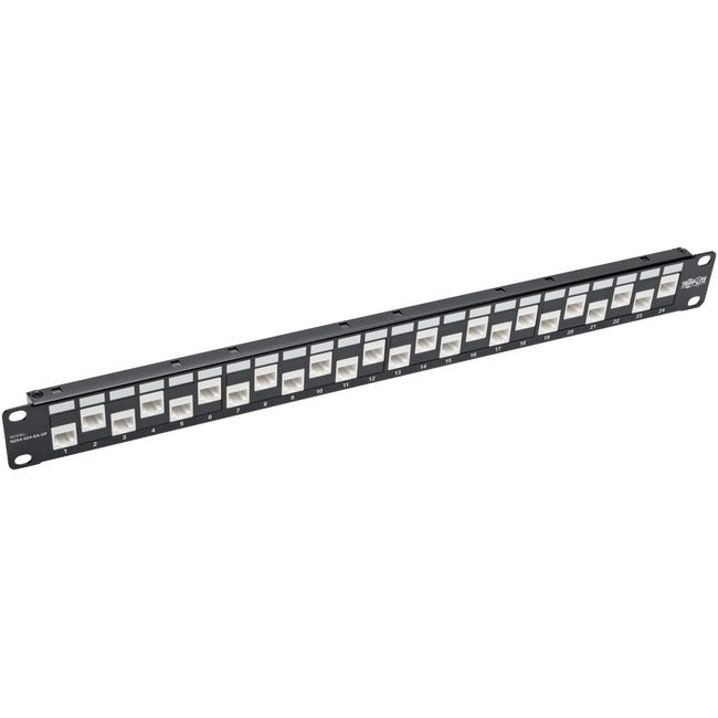 Tripp Lite by Eaton 24-Port 1U Rack-Mount Cat6a Offset Feed-Through Patch Panel with Cable Management Bar, RJ45 Ethernet, TAA - N254-024-6A-OF