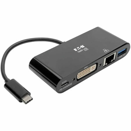 Eaton Tripp Lite Series USB-C Multiport Adapter, DVI, USB 3.x (5Gbps) Hub Port, Gbe and PD Charging, Black - U444-06N-DGUB-C