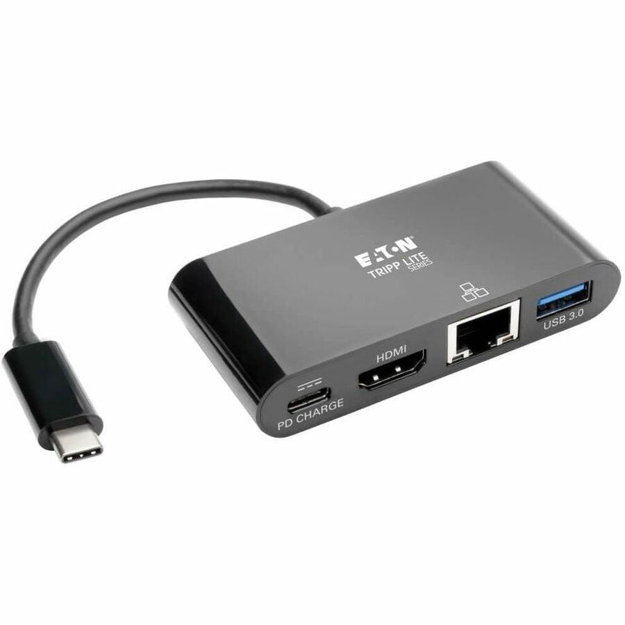 Eaton Tripp Lite Series USB-C Multiport Adapter - HDMI, USB 3.x (5Gbps) Hub Port, Gigabit Ethernet, 60W PD Charging, HDCP, Black - U444-06N-HGUB-C