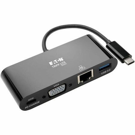 Eaton Tripp Lite Series USB-C Multiport Adapter, VGA, USB 3.x (5Gbps) Hub Port, Gigabit Ethernet and 60W PD Charging, Black - U444-06N-VGUB-C