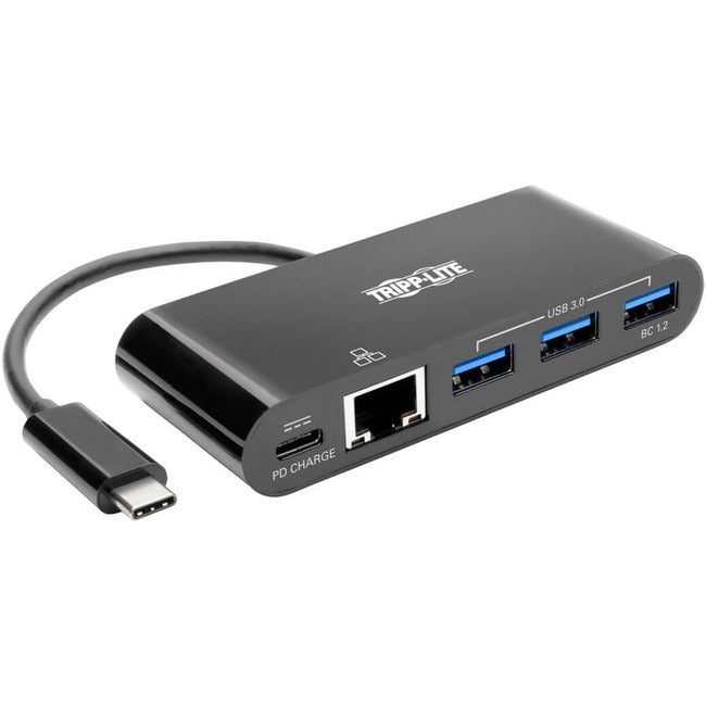 Tripp Lite by Eaton 3-Port USB-C Hub with LAN Port and Power Delivery USB-C to 3x USB-A Gbe 60W PD Charging USB 3.0 Black - U460-003-3AGB-C