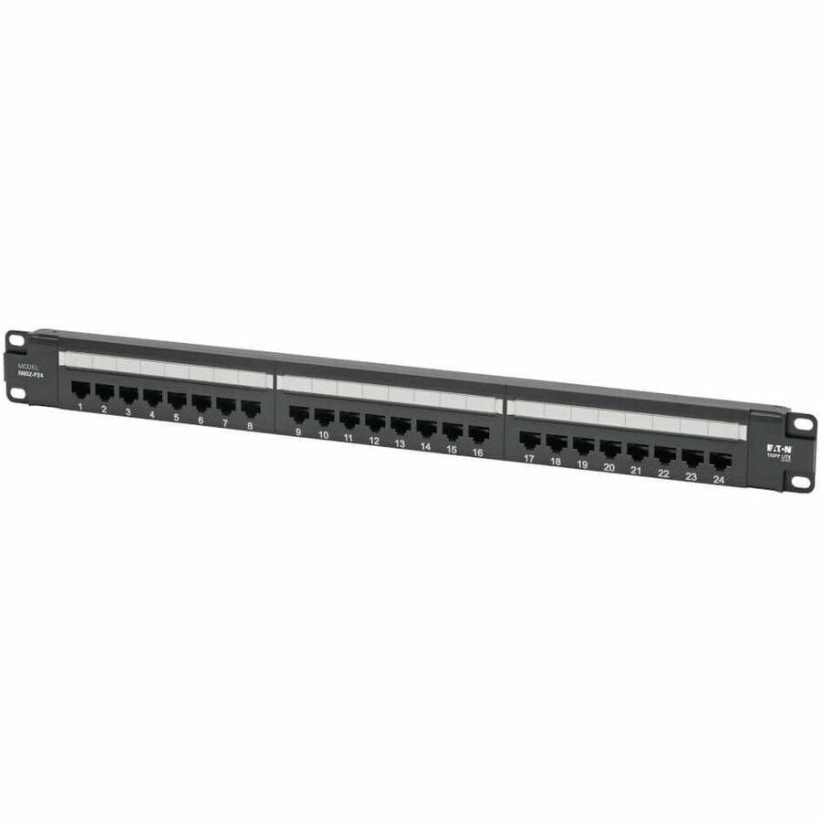 Eaton Tripp Lite Series Cat5e 24-Port Patch Panel - PoE+ Compliant, 110/Krone, 568A/B, RJ45 Ethernet, 1U Rack-Mount, TAA - N052-P24