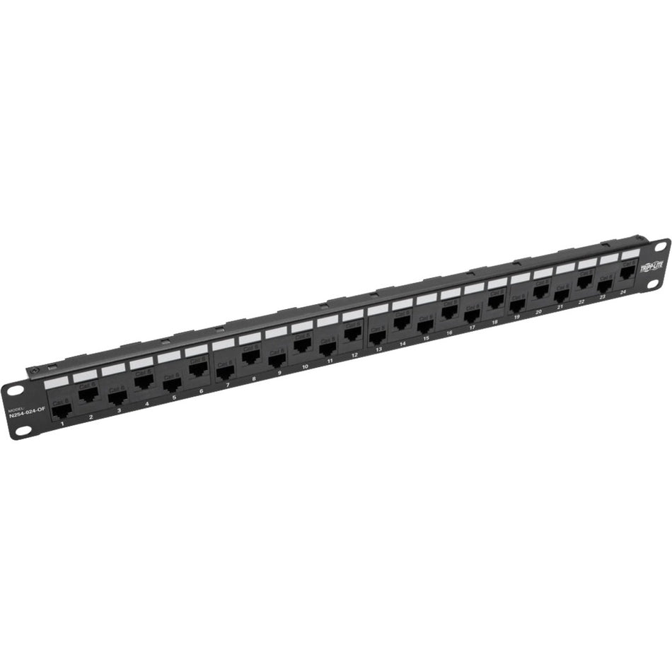 Tripp Lite by Eaton 24-Port 1U Rack-Mount Cat5e/6 Offset Feed-Through Patch Panel with Cable Management Bar, RJ45 Ethernet, TAA - N254-024-OF