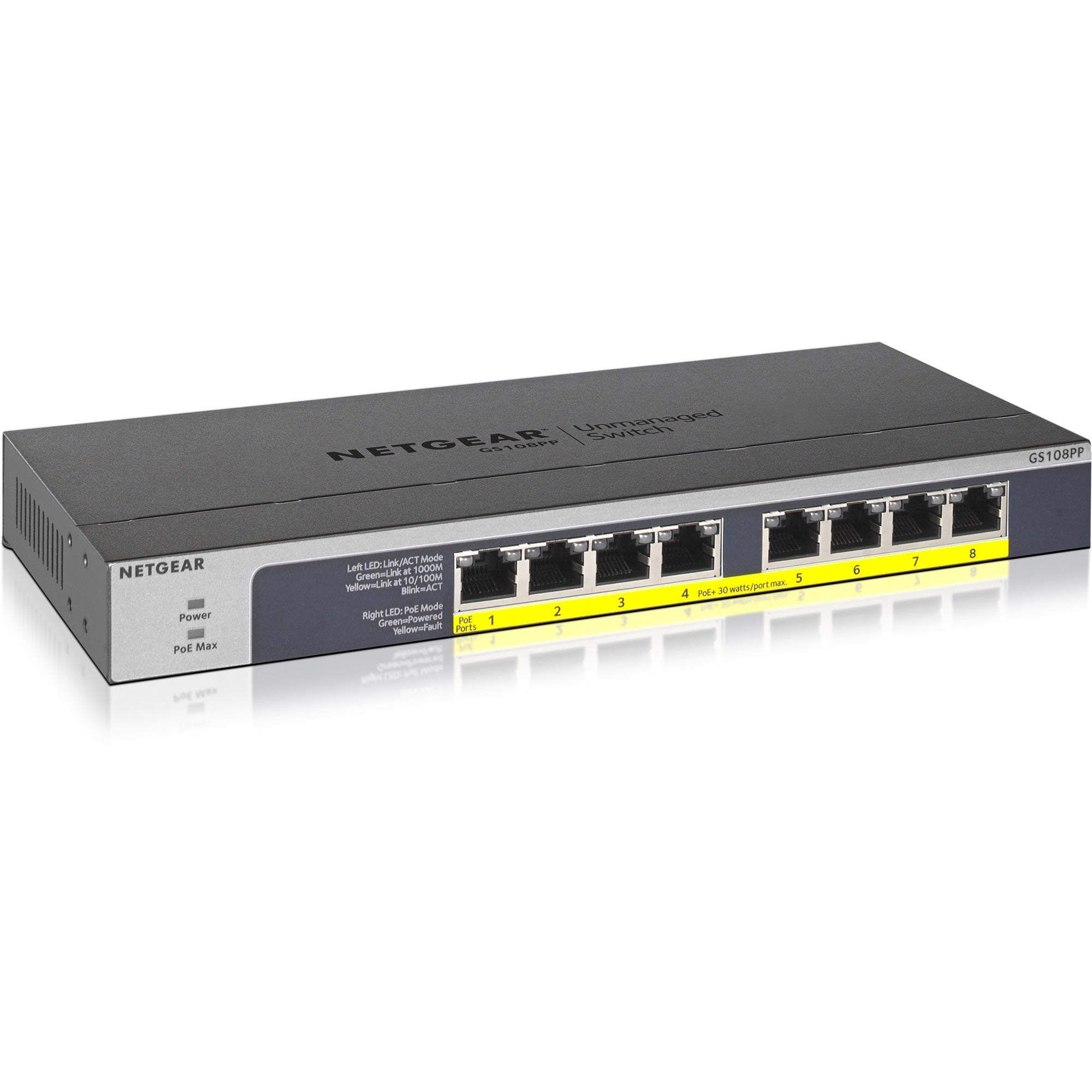 Netgear 8-port Gigabit Ethernet PoE+ Unmanaged Switch (GS108PP) - GS108PP-100NAS