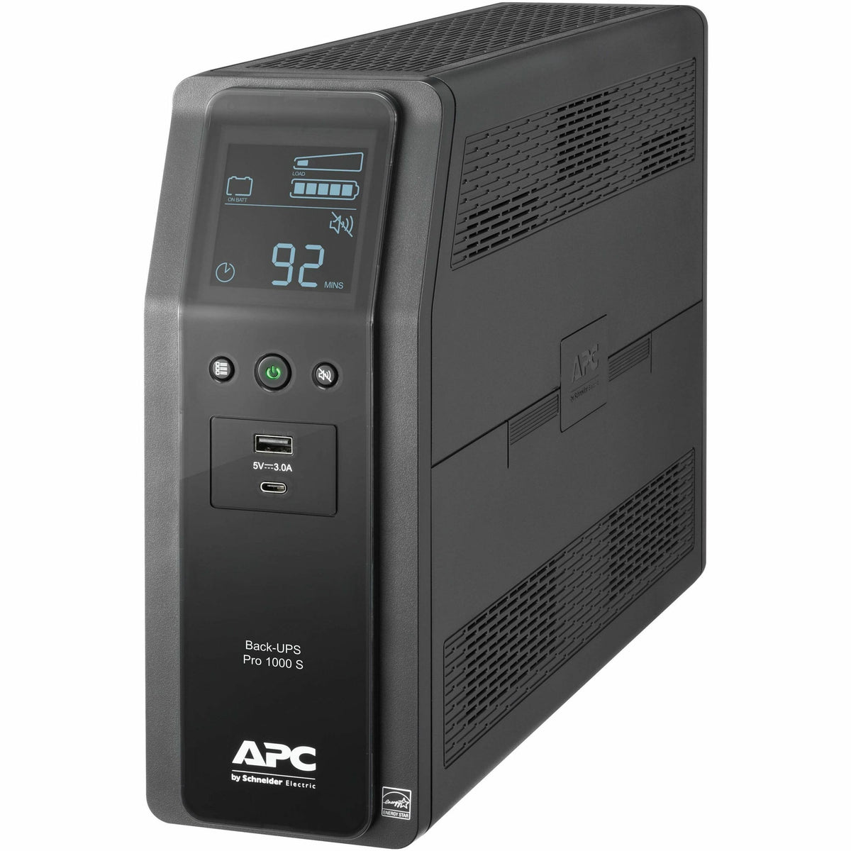 APC Back-UPS Pro, 1000VA/600W, Tower, 120V, 10x NEMA 5-15R outlets, Sine Wave, AVR, USB Type A + C ports, LCD, User Replaceable Battery - BR1000MS