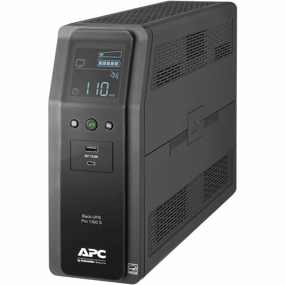 APC Back-UPS Pro, 1350VA/810W, Tower, 120V, 10x NEMA 5-15R outlets, Sine Wave, AVR, USB Type A + C ports, LCD, User Replaceable Battery - BR1350MS