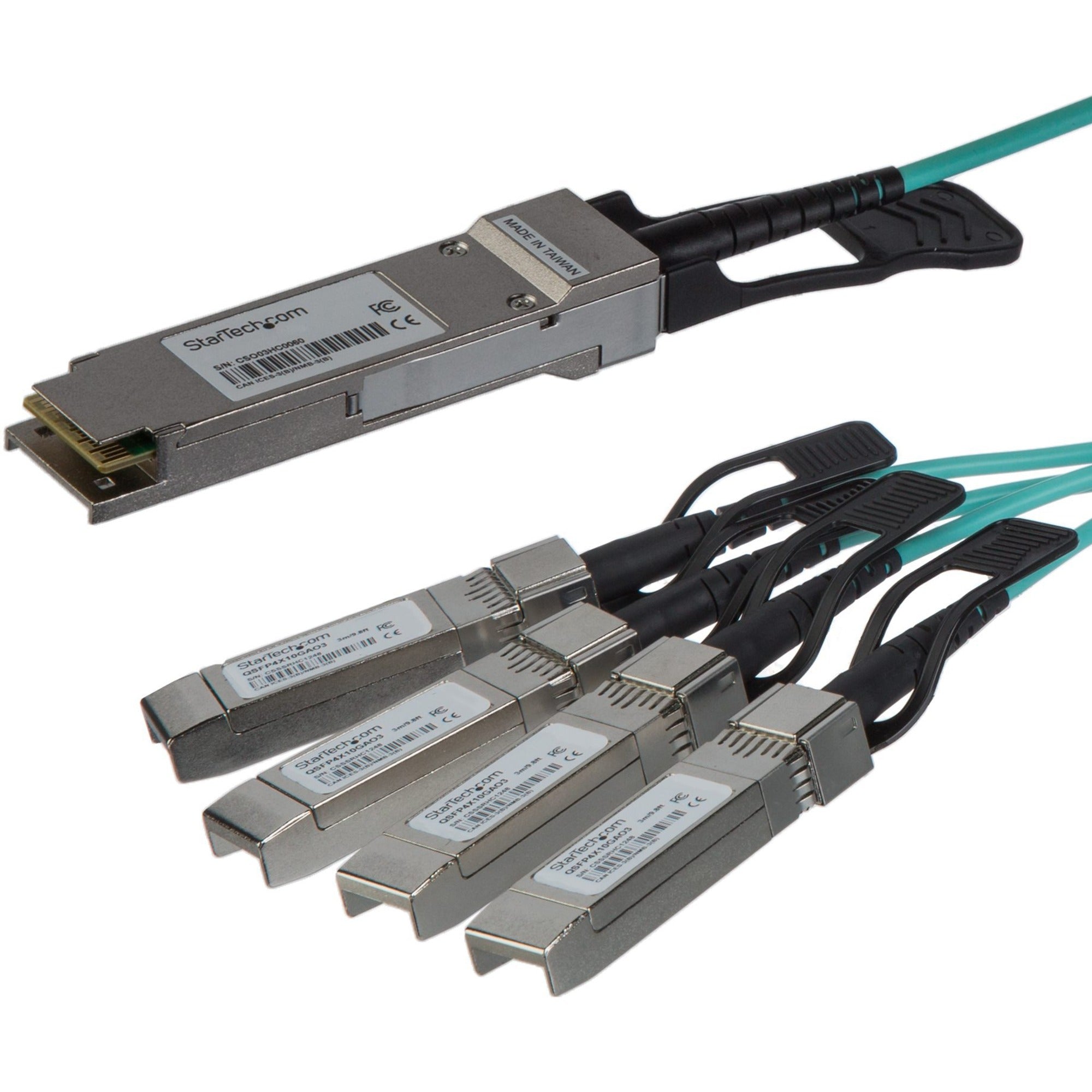 StarTech.com Cisco QSFP-4X10G-AOC10M Compatible QSFP+ Active Optical Breakout Cable - 15 m (49 ft) - 40 Gbps to 4 x 10Gbps - AOC Fiber Breakout Cable - QSFP4X10AO15