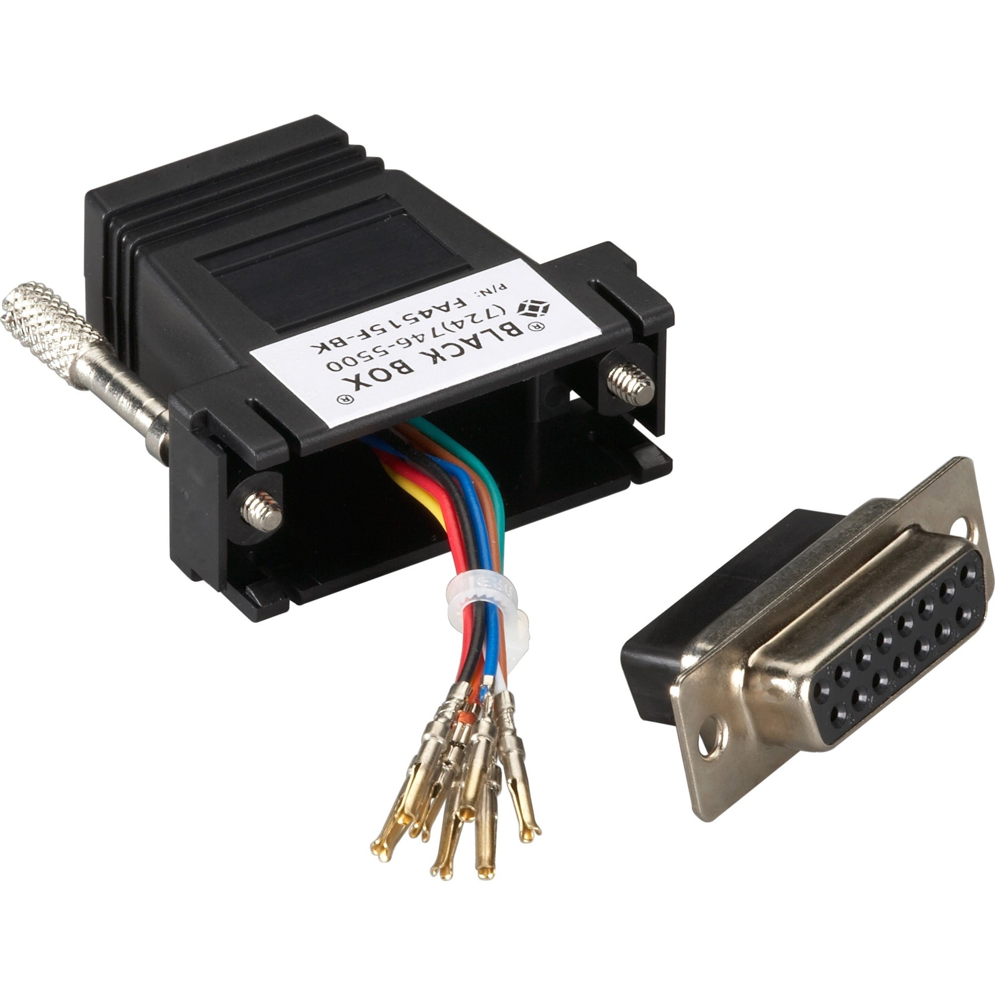 Black Box Modular Adapter Kit - DB15 Female to RJ45 Female with Thumbscrews, Black - FA4515F-BK