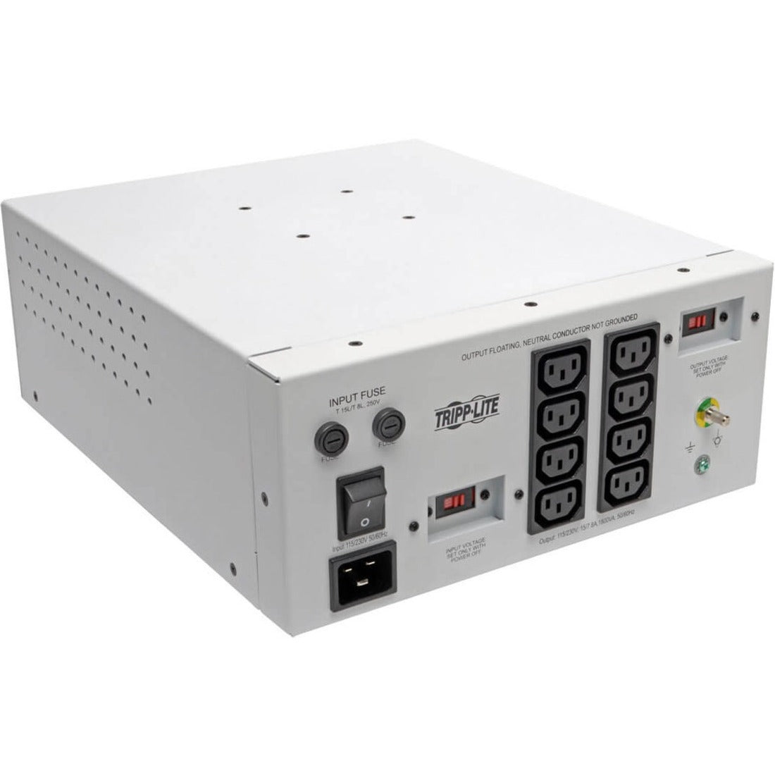 Eaton Tripp Lite Series Isolator Series Dual-Voltage 115/230V 1800W 60601-1 Medical-Grade Isolation Transformer, C20 Inlet, 8 C13 Outlets - IS1800HGDV