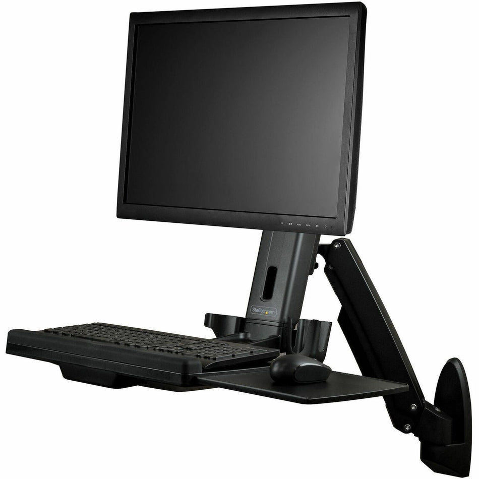 StarTech.com Wall Mount Workstation, Full Motion Standing Desk, Ergonomic Height Adjustable Monitor & Keyboard Tray Arm, For VESA Display - WALLSTS1