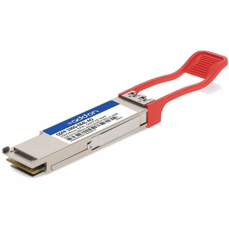 AddOn Juniper Networks&reg; QSFP-100G-ER4L Compatible TAA Compliant 100GBase-ER4L QSFP28 Transceiver (SMF, 1295nm to 1309nm, 40km w/host FEC, LC, DOM) - QSFP-100G-ER4L-AO