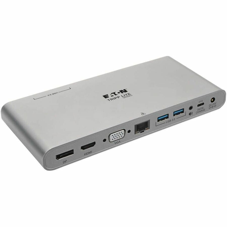Eaton Tripp Lite Series USB-C Dock, Triple Display - 4K HDMI/DisplayPort, VGA, USB 3.x (5Gbps), USB-A/C Hub Ports, GbE, 100W PD Charging - Thunderbolt 3, Silver - U442-DOCK4-S