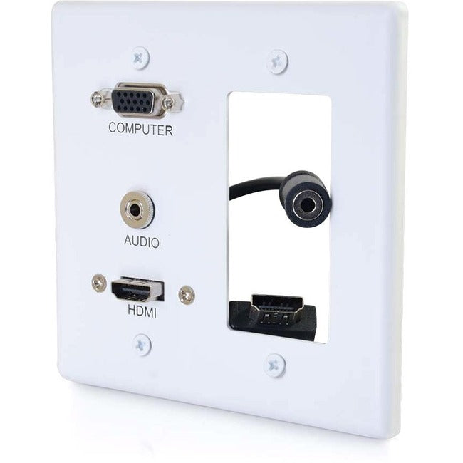 C2G Decorative Dual Gang VGA, 3.5mm Audio and HDMI Wall Plate White - 39877