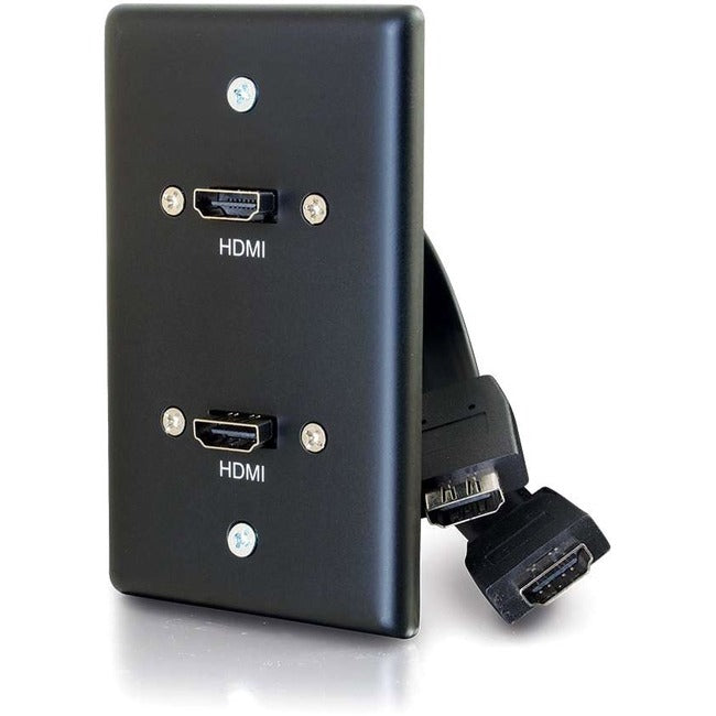 C2G Single Gang Wall Plate with Dual HDMI Pigtails Black - 39879