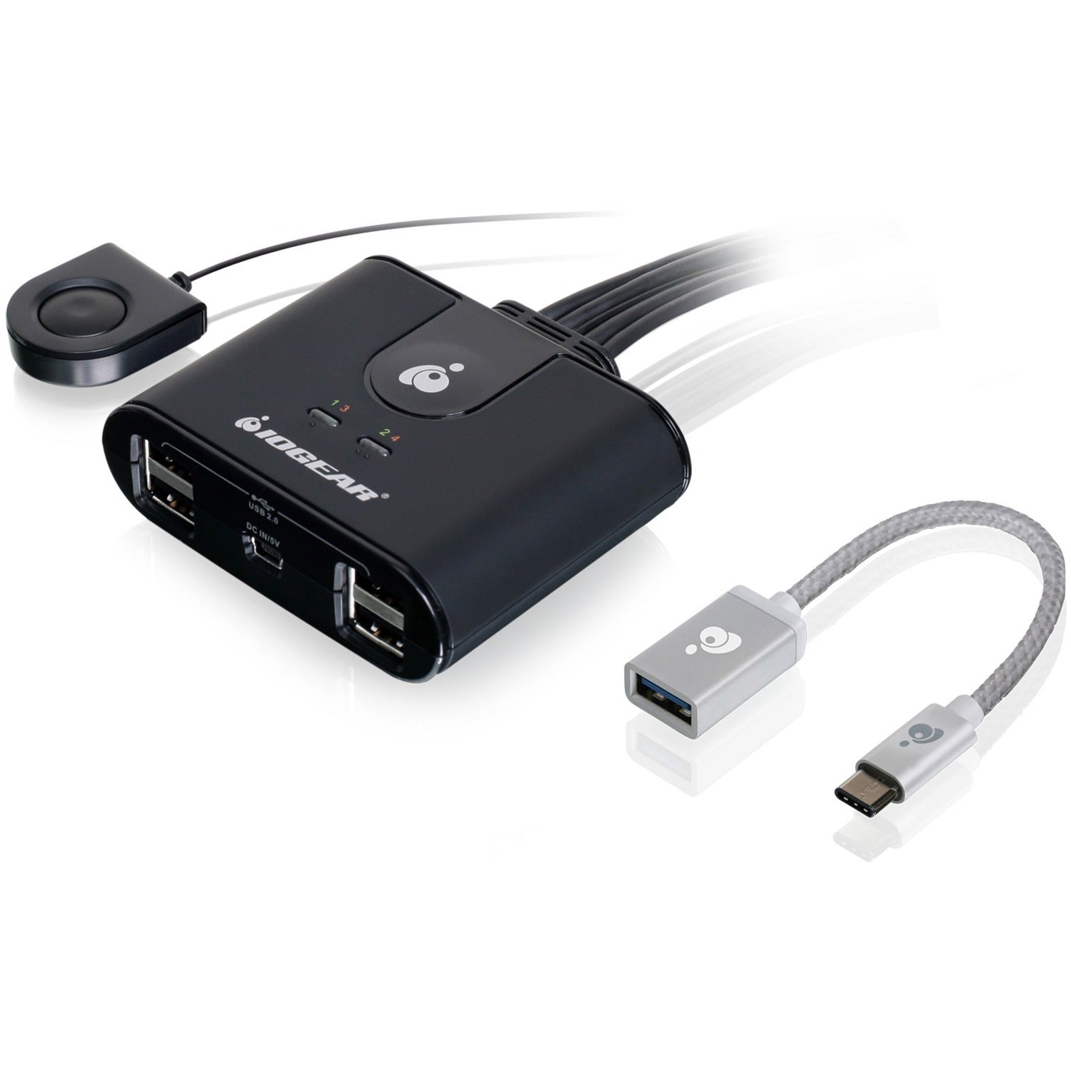 IOGEAR 4x4 USB Sharing Switch with USB-C Adapter - GUS404CA1KIT