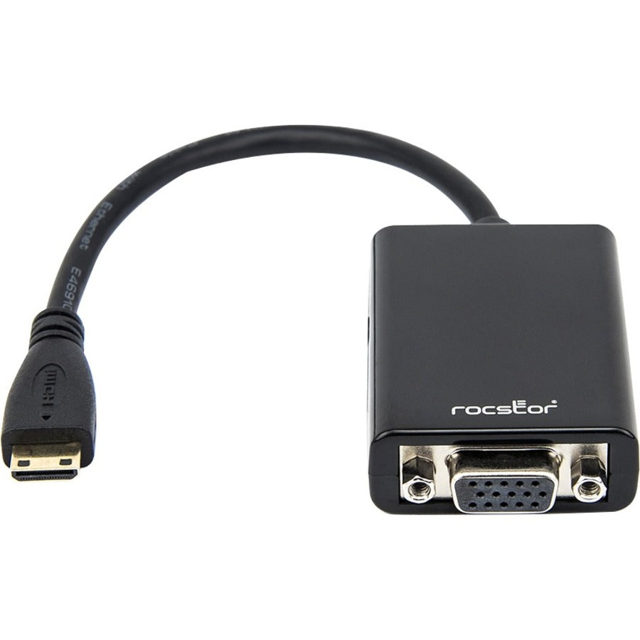 Rocstor Premium Mini HDMI to VGA Adapter - For Digital Still Camera and Video Camera - Resolution up to 1920x1080 - HDMI/VGA for Video Device, Projector, Monitor, Tablet PC, Camera - 1 x HDMI (Mini Type C) Digital Audio/Video - 1 x HD-15 Female VGA - 6" Adapter - mini HDMI Black ADAPTER CONVERTER 1920X1080 - Y10A185-B1