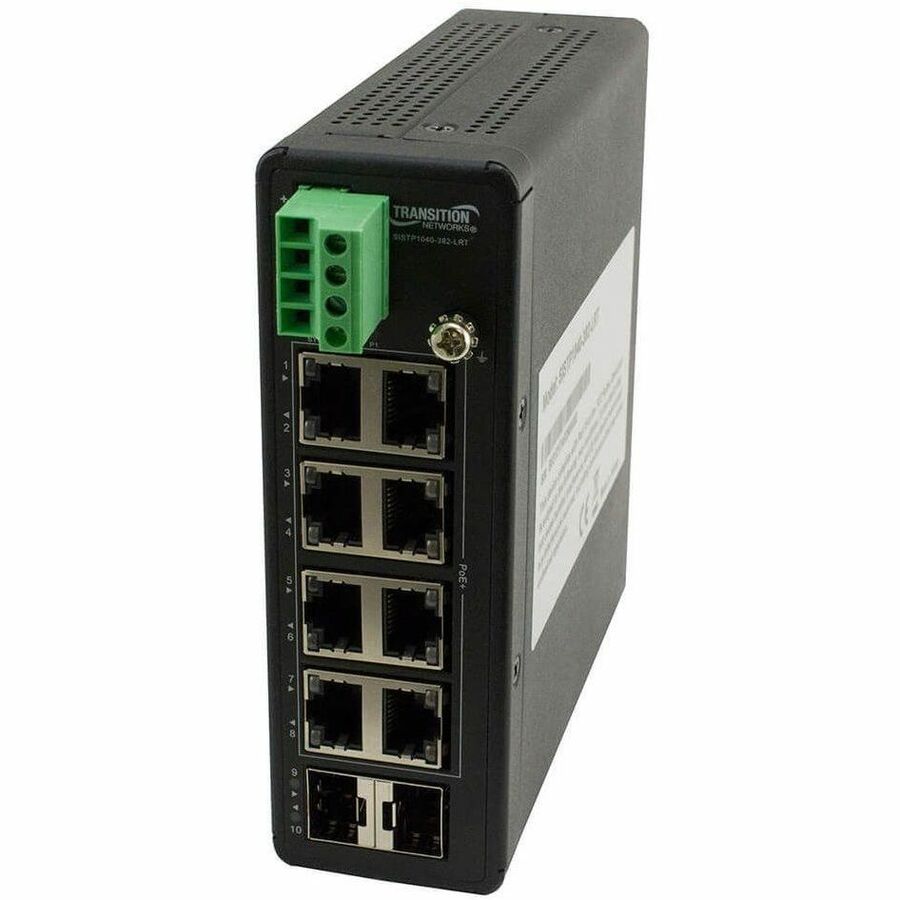 Unmanaged Hardened Gigabit Ethernet PoE+ Switch 8 10/100/1000Base-T Ports + 2 100/1000Base-X SFP Slots - SISTP1040-382-LRT