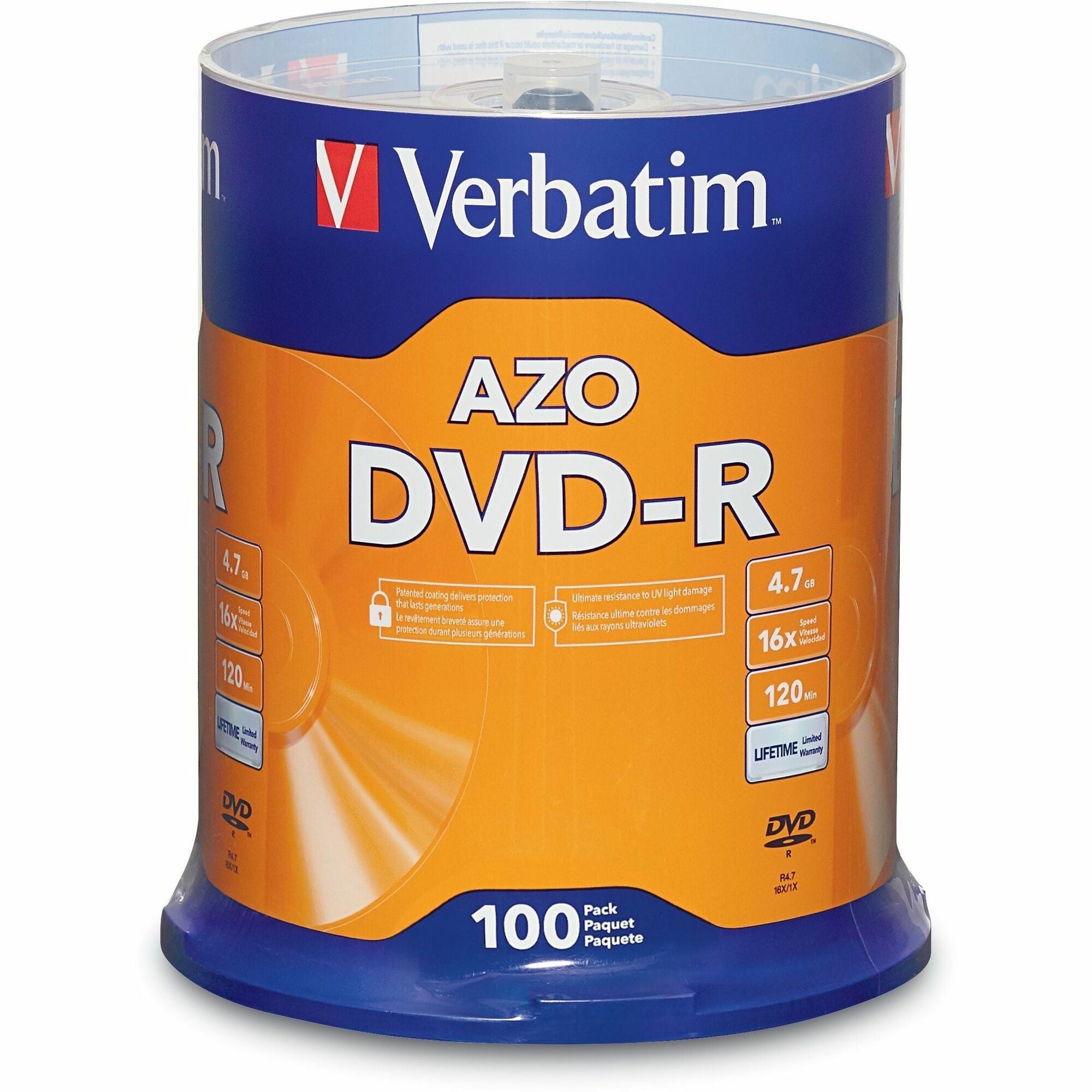 Verbatim 95102 DVD Recordable Media - DVD-R - 16x - 4.70 GB - 100 / Pack - Silver - 95102