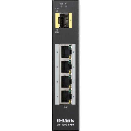 D-Link Industrial Gigabit Unmanaged PoE Switch with SFP Slot - DIS-100G-5PSW