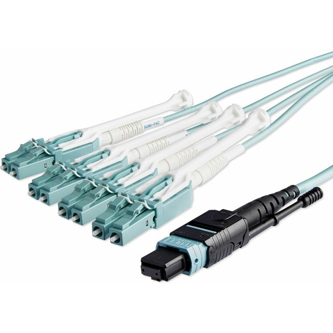 StarTech.com 10m (30ft) MTP(F)/PC to 4x LC/PC Duplex Breakout OM3 Multimode Fiber Optic Cable, OFNP, 40G, 8F Type-A - MPO8LCPL10M