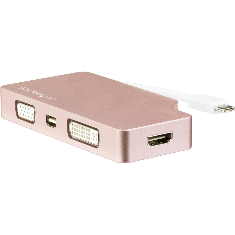 StarTech.com USB C Multiport Video Adapter 4K/1080p - USB Type C to HDMI, VGA, DVI or Mini DisplayPort Monitor Adapter - Rose Gold - CDPVDHDMDPRG