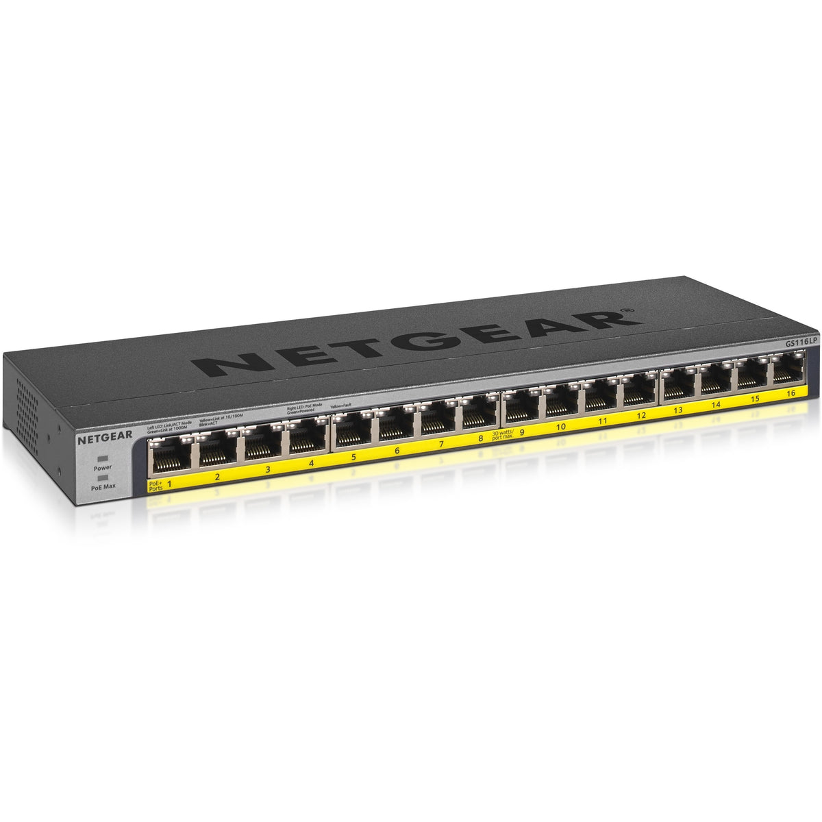 Netgear 16-Port 76W PoE/PoE+ Gigabit Ethernet Unmanaged Switch - GS116LP-100NAS