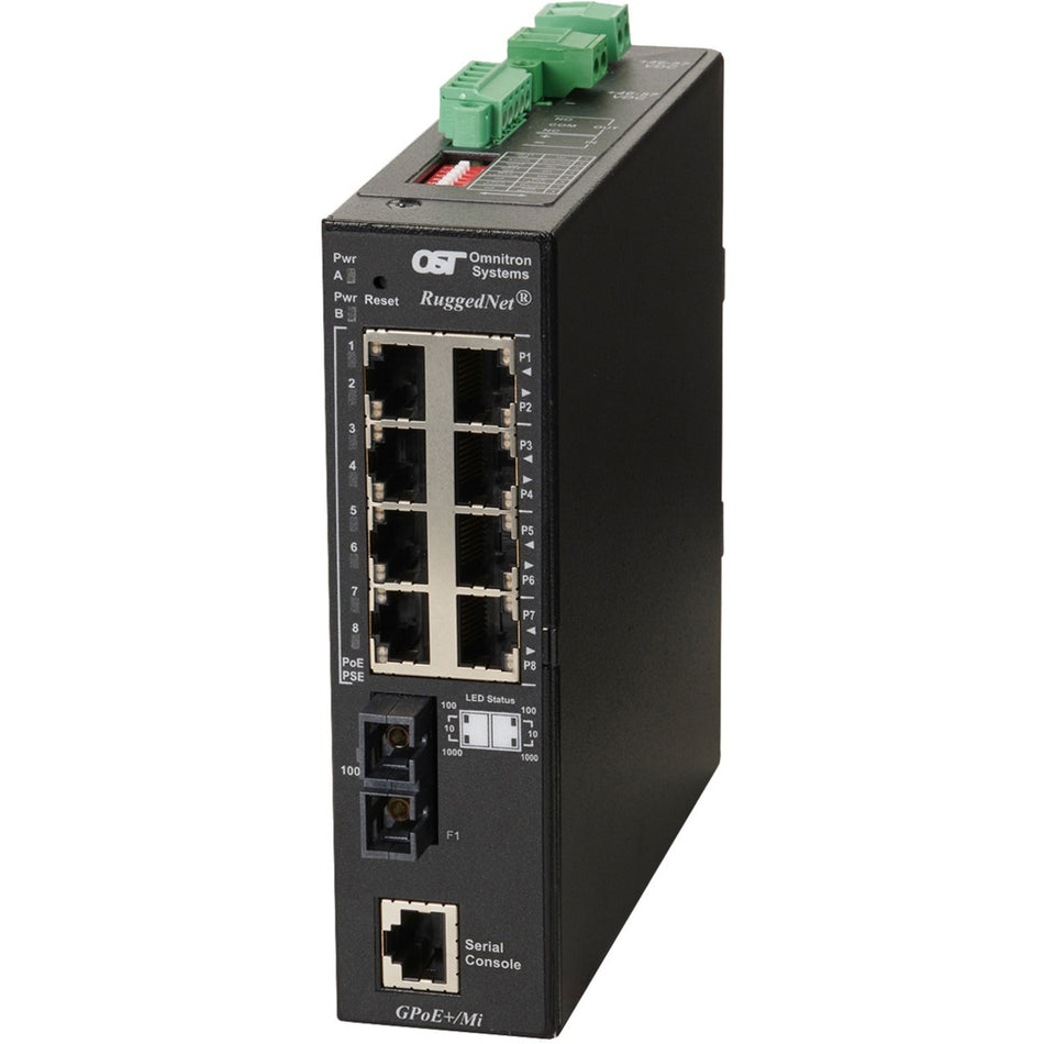 Omnitron Systems RuggedNet Managed Industrial Gigabit PoE+, MM SC, RJ-45, Ethernet Fiber Switch - 9542-0-18-2Z