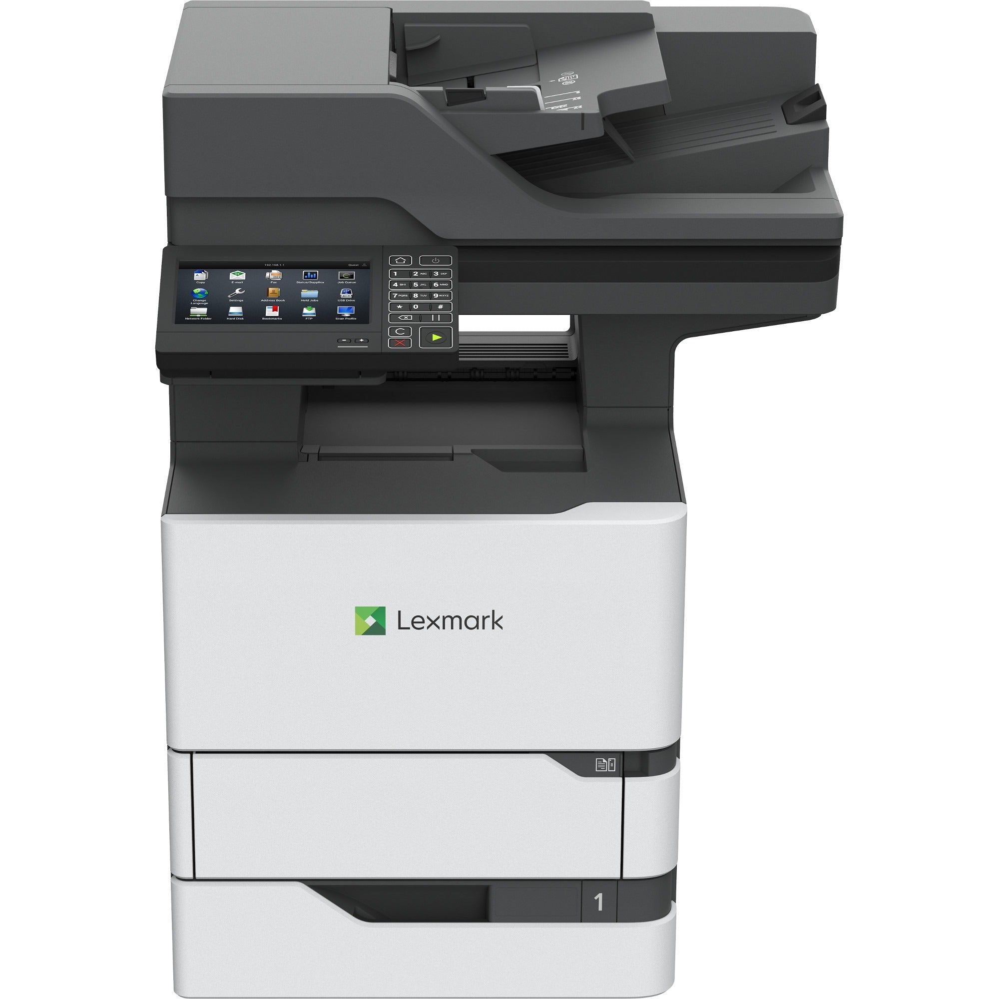 Lexmark MX720 MX721ade Laser Multifunction Printer-Monochrome-Copier/Fax/Scanner-65 ppm Mono Print-1200x1200 Print-Automatic Duplex Print-300000 Pages Monthly-650 sheets Input-Color Scanner-600 Optical Scan-Monochrome Fax-Gigabit Ethernet - 25B0000