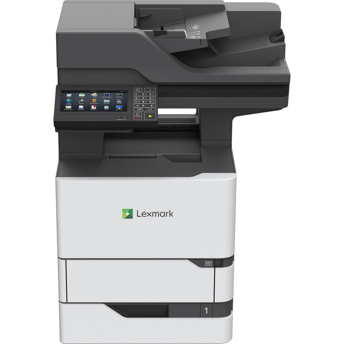 Lexmark MX720 MX722ade Laser Multifunction Printer-Monochrome-Copier/Fax/Scanner-70 ppm Mono Print-1200x1200 Print-Automatic Duplex Print-350000 Pages Monthly-650 sheets Input-Color Scanner-600 Optical Scan-Monochrome Fax-Gigabit Ethernet - 25B0002
