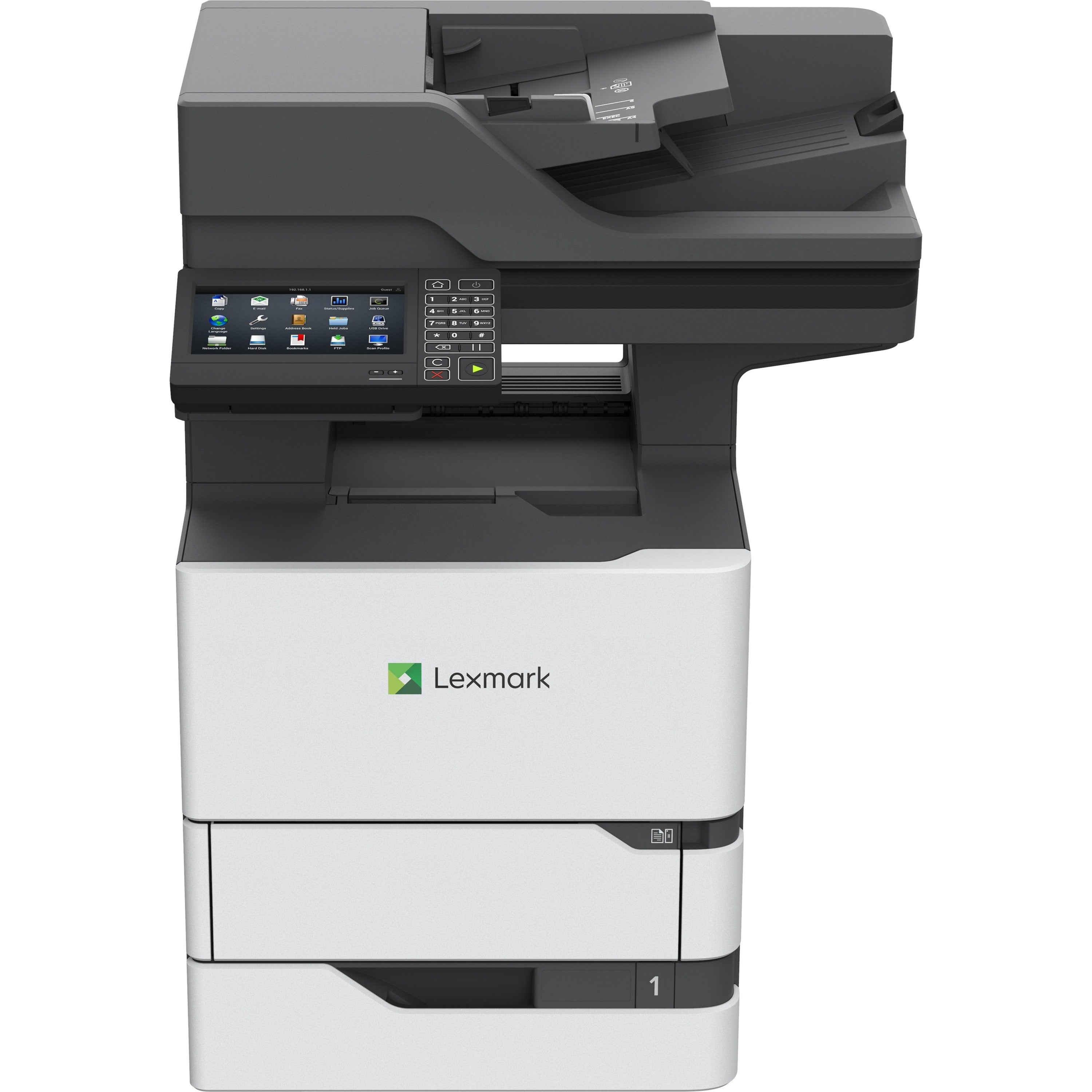 Lexmark MX720 MX722ade Laser Multifunction Printer-Monochrome-Copier/Fax/Scanner-70 ppm Mono Print-1200x1200 Print-Automatic Duplex Print-350000 Pages Monthly-650 sheets Input-Color Scanner-600 Optical Scan-Monochrome Fax-Gigabit Ethernet - 25B0002