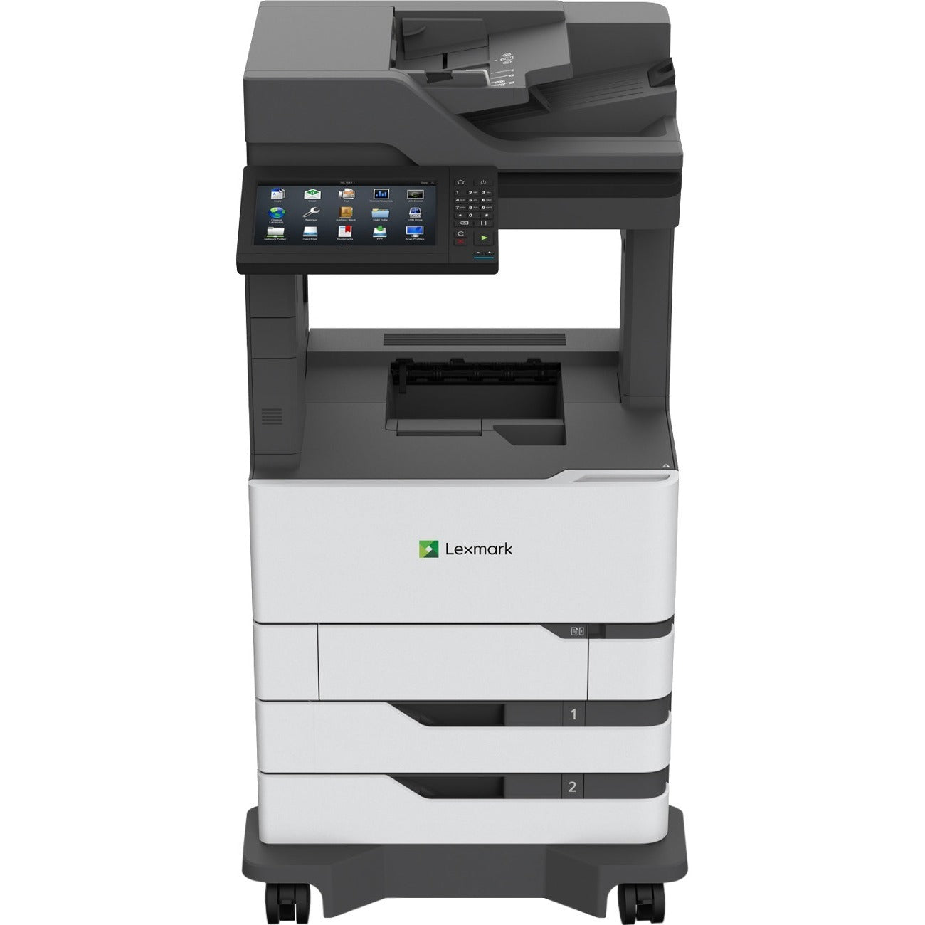 Lexmark MX820 MX822ade Laser Multifunction Printer-Monochrome-Copier/Fax/Scanner-55 ppm Mono Print-1200x1200 Print-Automatic Duplex Print-300000 Pages Monthly-1200 sheets Input-Color Scanner-600 Optical Scan-Monochrome Fax-Gigabit Ethernet - 25B2000