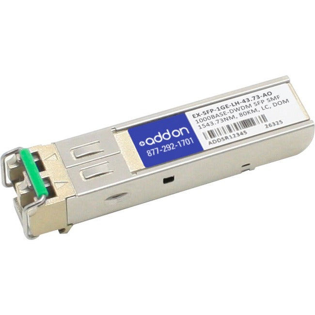 AddOn Juniper Networks EX-SFP-1GE-LH-43.73 Compatible TAA Compliant 1000Base-DWDM 100GHz SFP Transceiver (SMF, 1543.73nm, 80km, LC, DOM) - EX-SFP-1GE-LH-43.73-AO