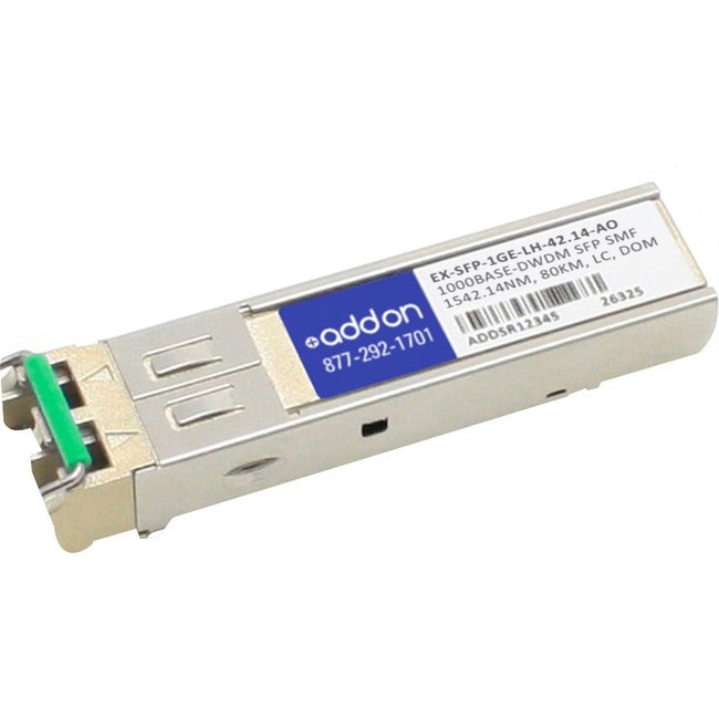 AddOn Juniper Networks EX-SFP-1GE-LH-42.14 Compatible TAA Compliant 1000Base-DWDM 100GHz SFP Transceiver (SMF, 1542.14nm, 80km, LC, DOM) - EX-SFP-1GE-LH-42.14-AO