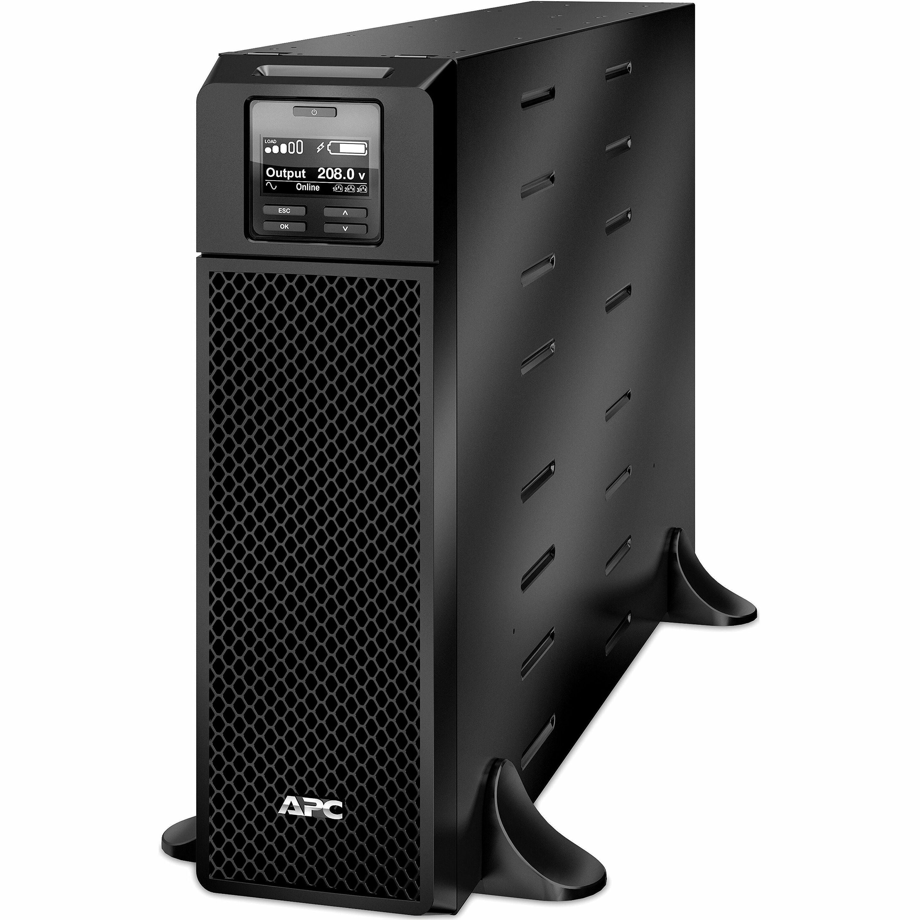 APC Smart-UPS On-Line, 5kVA, Rack/Tower, 208V, 2x L6-20R+2x L6-30R NEMA outlets, Network Card+SmartSlot, Extended runtime, W/O rail kit [TAA] - SRT5KXLTUS