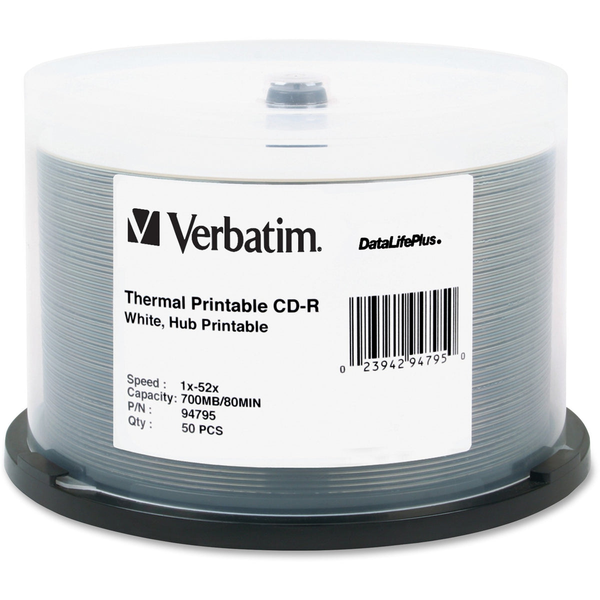 Verbatim DataLifePlus 94795 CD Recordable Media - CD-R - 52x - 700 MB - 50 Pack Spindle - White - 94795