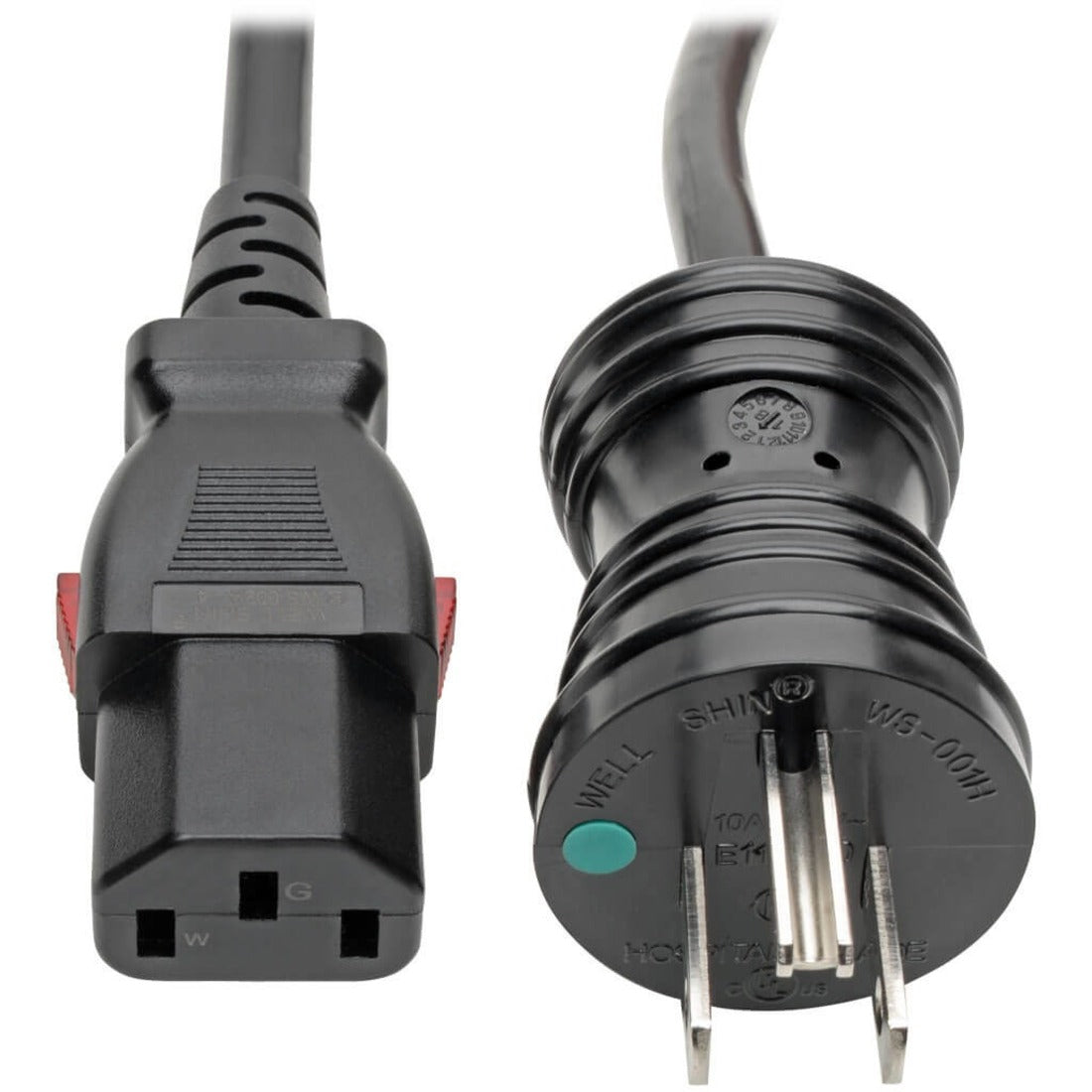 Eaton Tripp Lite Series Hospital-Grade Power Cord, NEMA 5-15P to Locking IEC C13 - Green Dot, 10A, 125V, 18 AWG, 6 ft. (1.83 m), Black - P006-L06-HG10