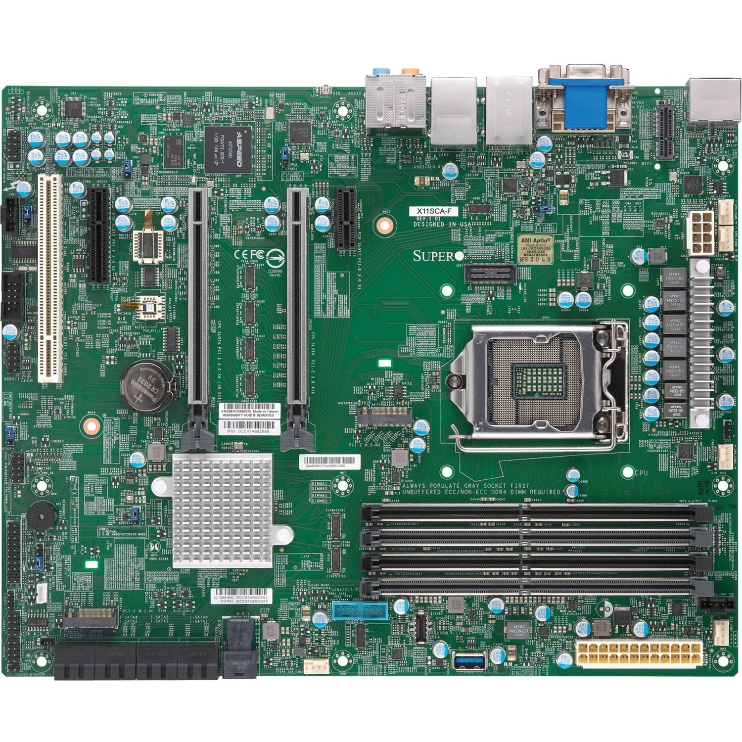 Supermicro X11SCA-F Workstation Motherboard - Intel C246 Chipset - Socket H4 LGA-1151 - ATX - MBD-X11SCA-F-O