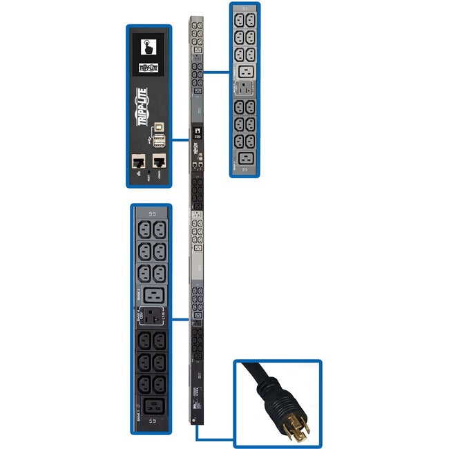 Tripp Lite by Eaton 5.8kW 208/120V 3PH Monitored PDU - LX Interface, Gigabit, 45 Outlets, L21-20P Input, LCD, 1.8 m Cord, 0U 1.8 m Height, TAA - PDU3EVN6L2120