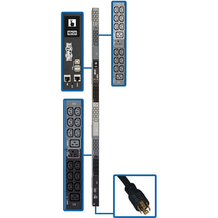 Tripp Lite by Eaton 5.8kW 208/120V 3PH Monitored PDU - LX Interface, Gigabit, 45 Outlets, L21-20P Input, LCD, 1.8 m Cord, 0U 1.8 m Height, TAA - PDU3EVN6L2120