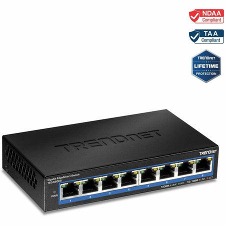 TRENDnet 8-Port Gigabit EdgeSmart Switch, 8 x Gigabit Ports, 16Gbps Switch Capacity, Ethernet Network Desktop Switch, Managed Gigabit Switch, Metal, Fanless, Lifetime Protection, Black, TEG-S80ES - TEG-S80ES