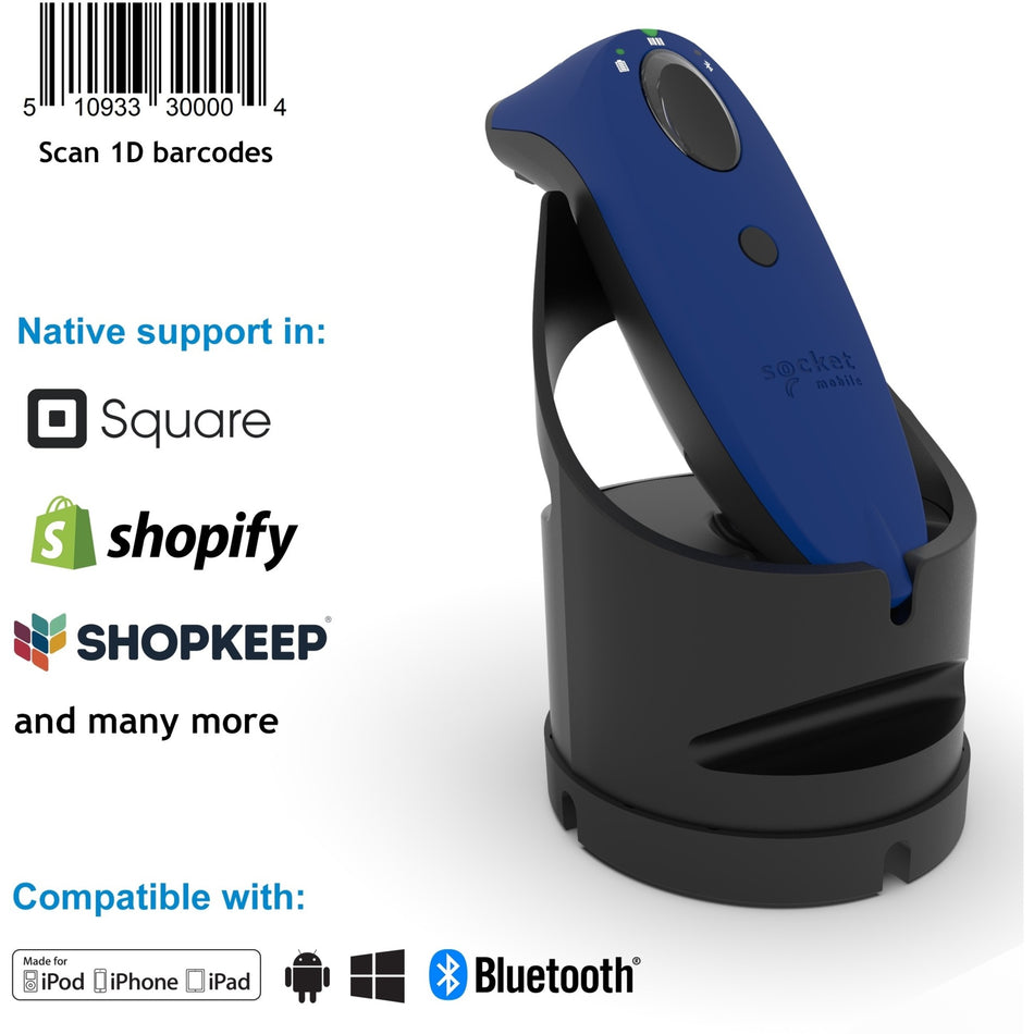 Socket Mobile SocketScan&reg; S730, Laser Barcode Scanner, Blue & Black Charging Dock - CX3460-1928