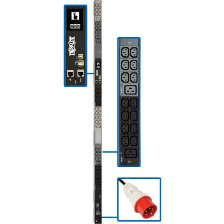 Tripp Lite by Eaton 11.5kW 208-240V 3PH Monitored PDU - LX Interface, Gigabit, 48 Outlets, IEC 309 16/20A Red 360-415V Input, LCD, 1.8 m Cord, 0U 1.8 m Height, TAA - PDU3XEVN6G20